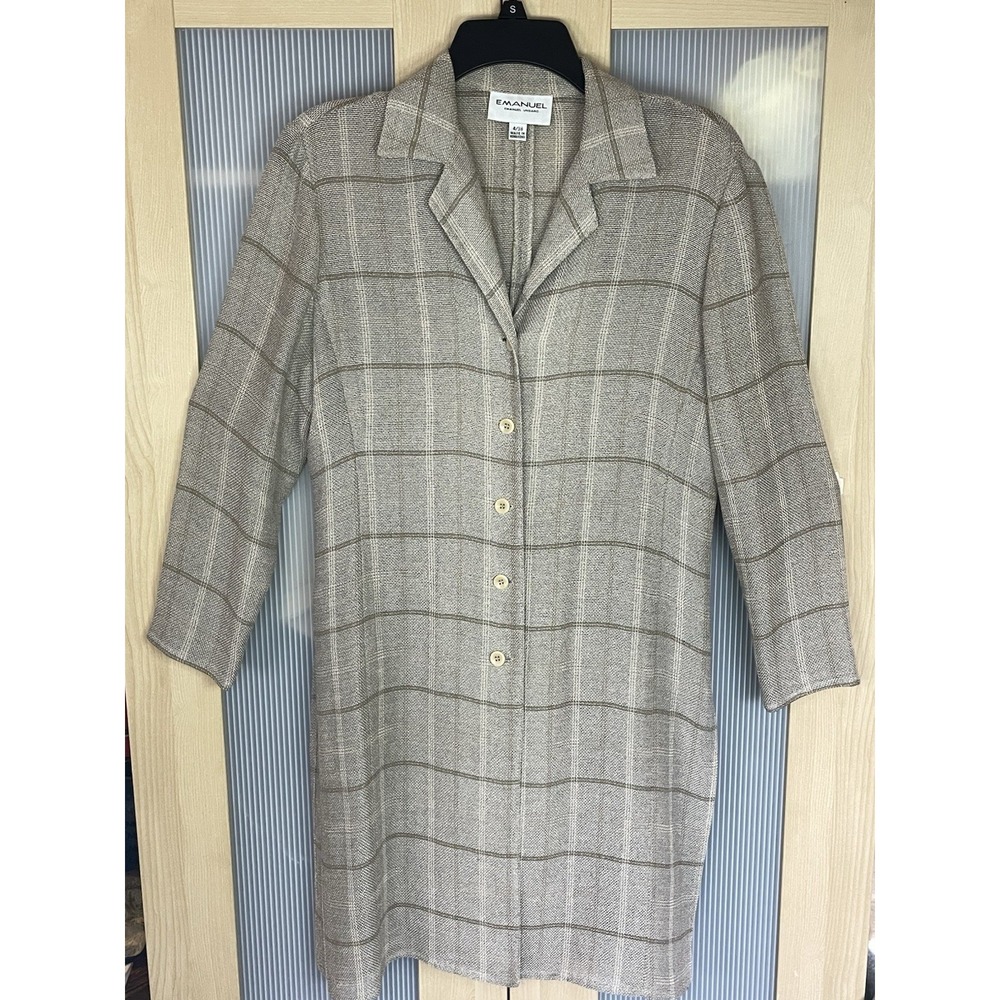 Vintage Emanuel Ungaro Made Italy Plaid Long Cardigan Jacket Tunic Size 4/38